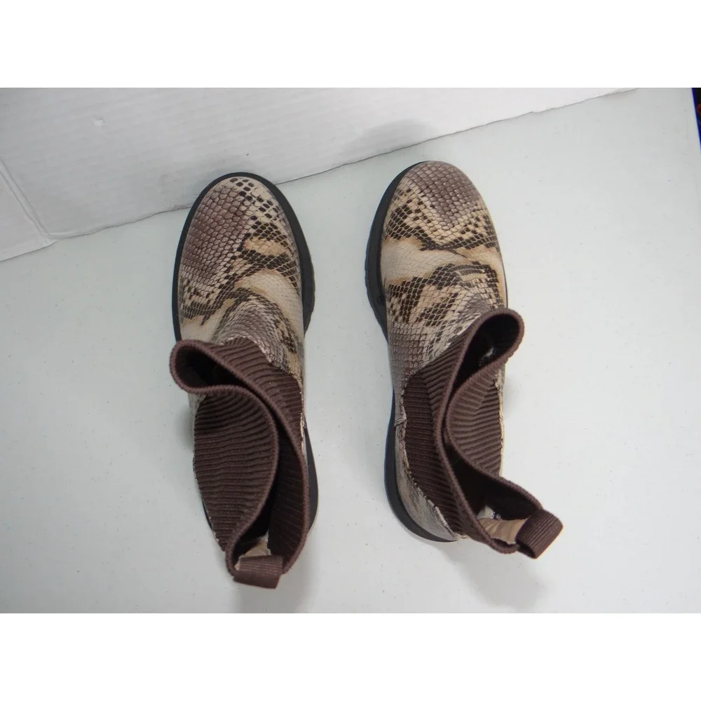 Snakeskin Print Chelsea Sock Boots Brown Tan Lug‎ Sole Ankle Booties Mens 3255